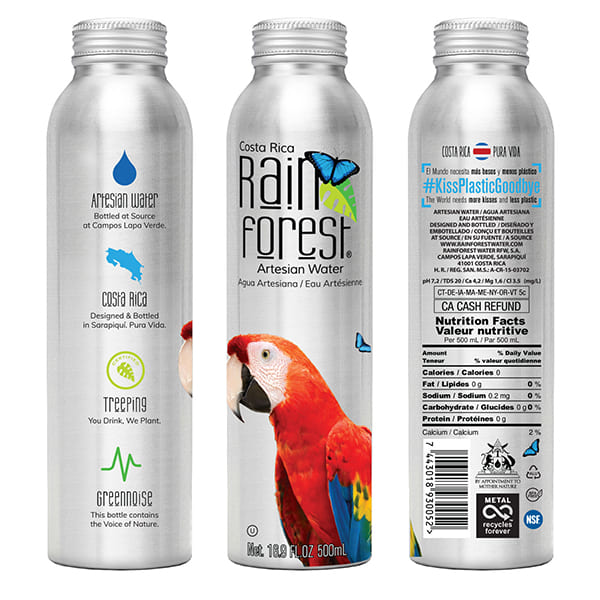 RainForest Artesian Water. Aluminium Reusable Bottle 550 mL. (12 Pack)