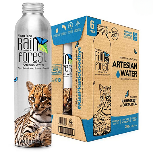RainForest Artesian Water. Aluminium Reusable Bottle 750 mL. (6 Pack)
